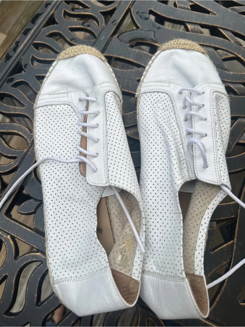 White Perforated Leather Lace-Up Women’s Espadrille Flats Maiden Lane VINTAGE